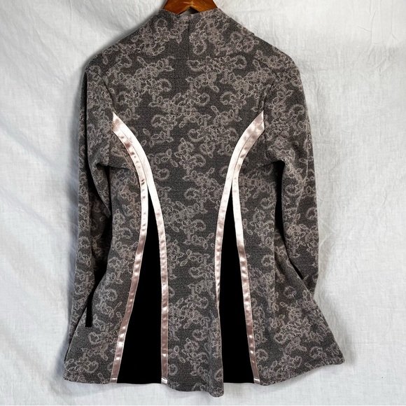 Lace Robe Style Tunic Long Cardigan Top Lightweight Pink Lace on Black Lounge - Picture 2 of 16